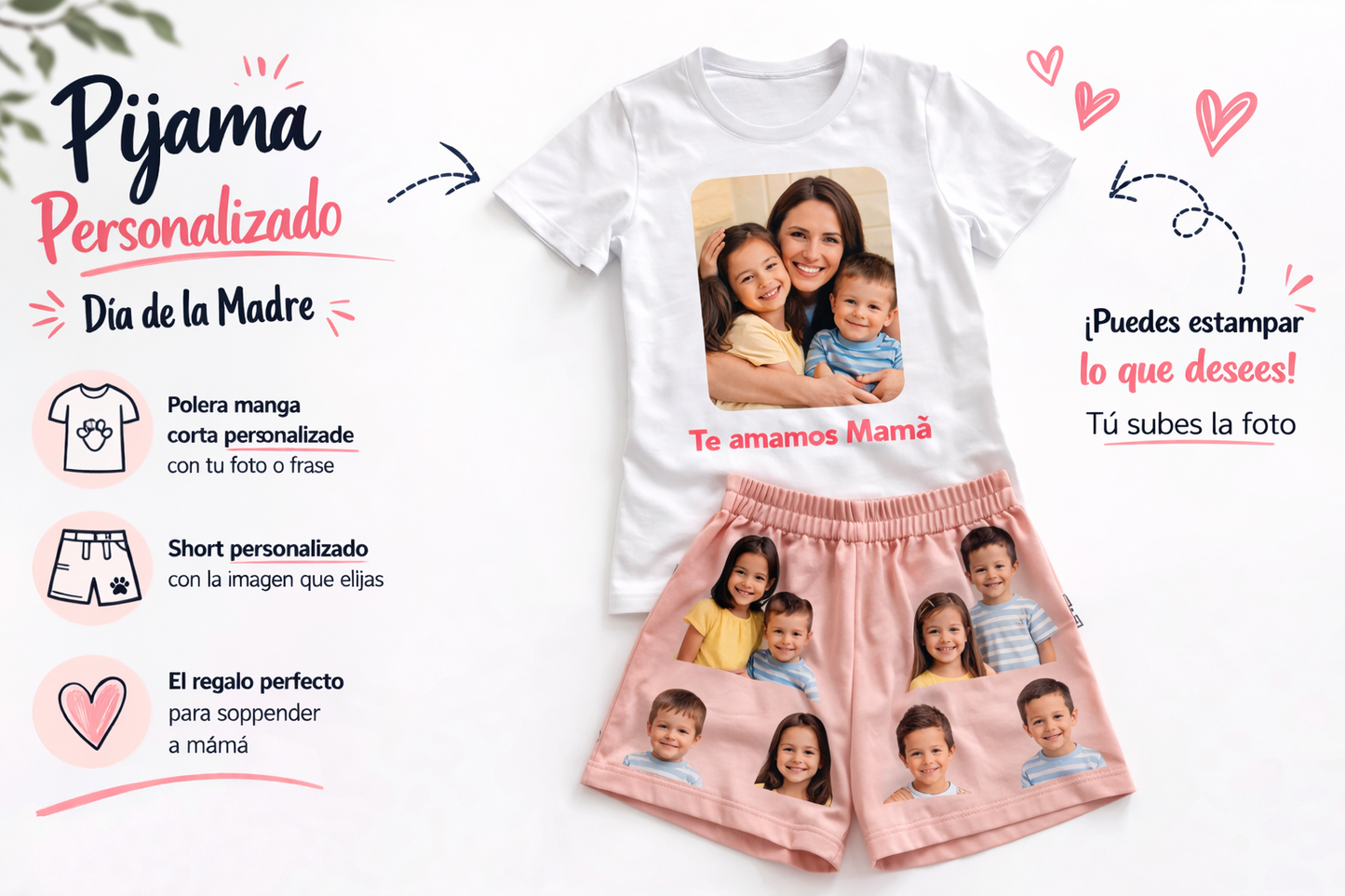 Pijama Personalizado Día de la Madre – Polera Manga Corta + Short con Foto