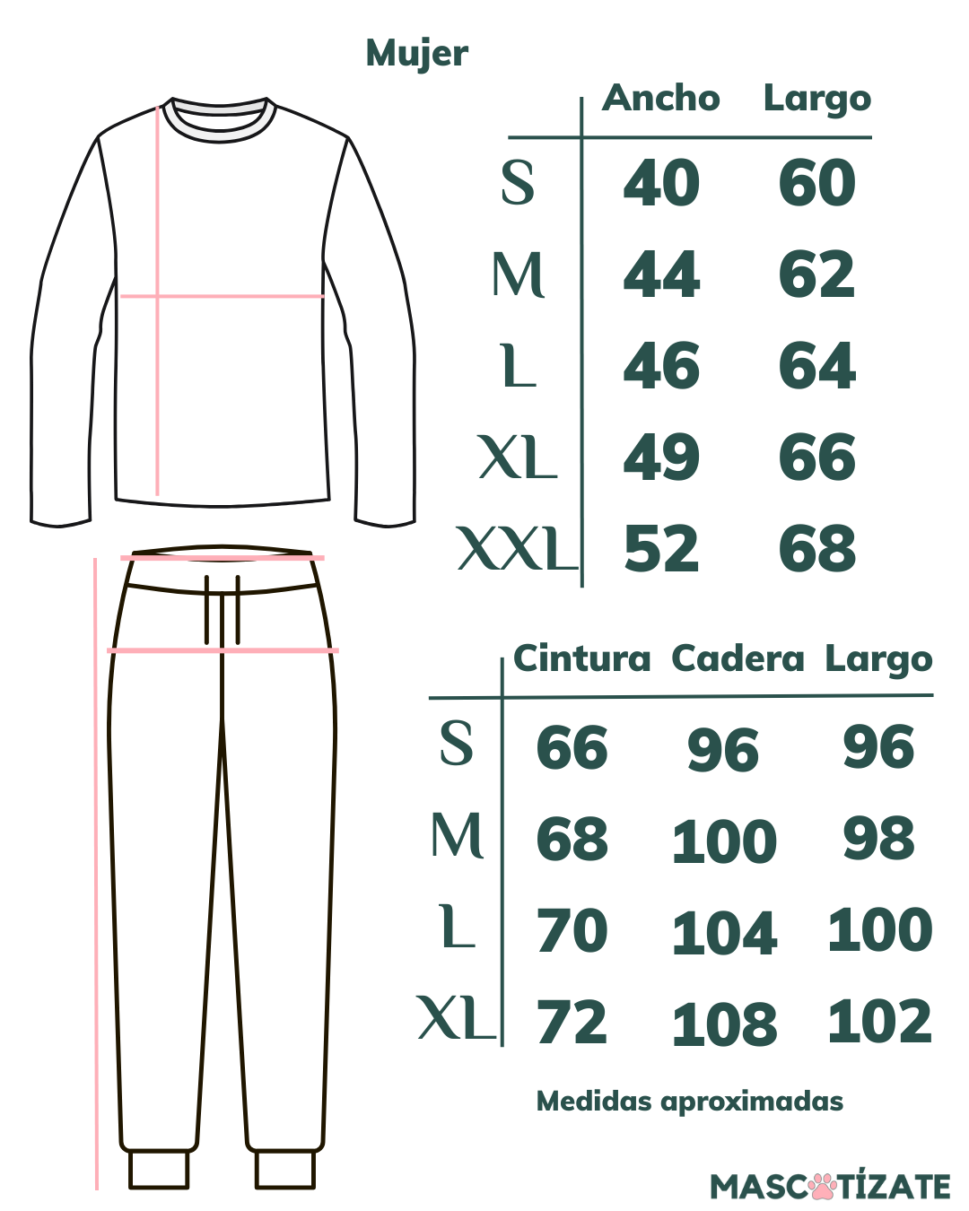Pijama Personalizado Polera Manga Larga + Pantalón Mujer