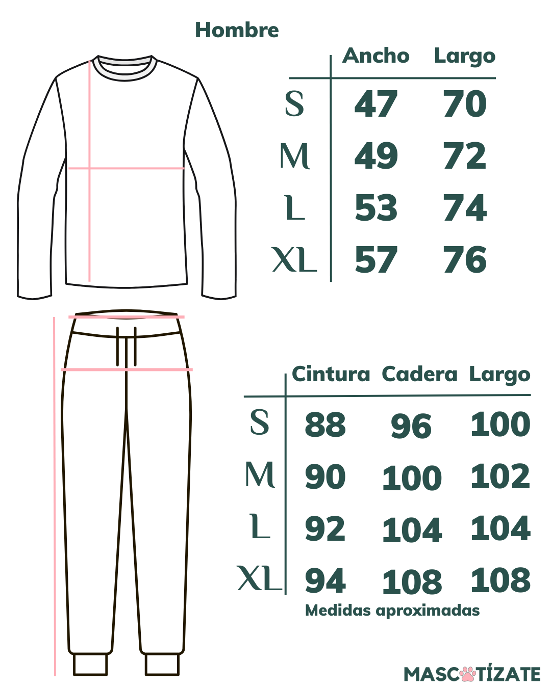 Pijama Personalizado Polera Manga Larga + Pantalón Hombre