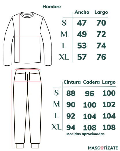 Pijama Personalizado Polera Manga Larga + Pantalón Hombre