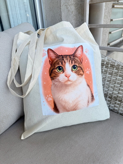 Bolsa de algodón personalizada con foto de tu mascota | Tote Bag ecológica estampada