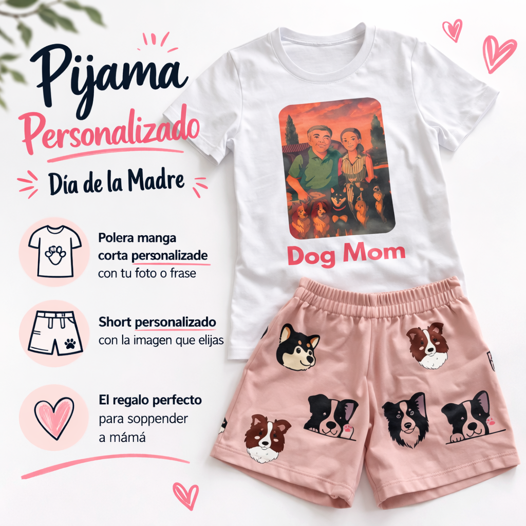 Pijama Personalizado Día de la Madre – Polera Manga Corta + Short con Foto